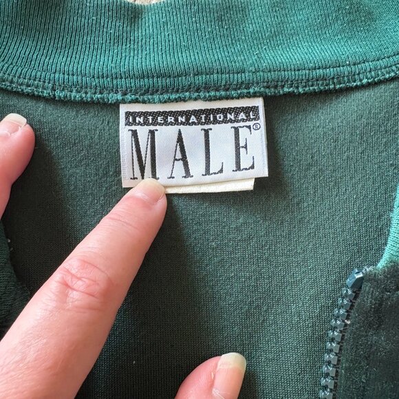 Vintage International Male Velour Jacket | Size M | Green Zip-Up | Retro Y2K - Picture 2 of 8